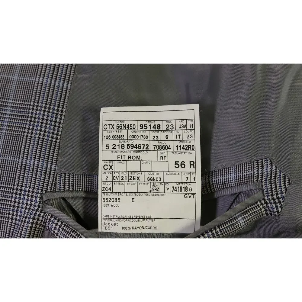 Ermenegildo Zegna Black Gray Blue Plaid Sportcoat Blazer 46R